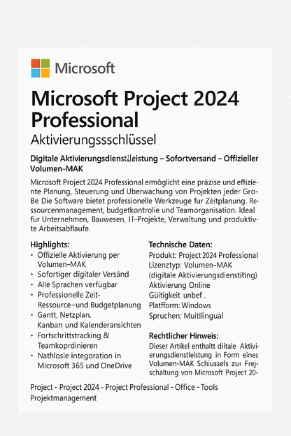 Microsoft Project 2024 Professional – Aktivierungsschlüssel