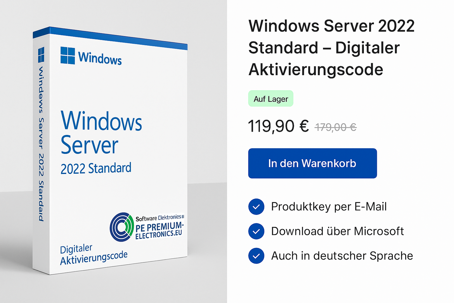 Windows Server 2022 Standard/Essentials – Code d'activation (code numérique)